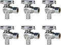 SUNGATOR 6-Pack Angle Stop Valve, 1/2" PEX x 3/8" OD Compression, Quarter Turn Chrome Plated, 1/2 inch Pex Shut Off Valves for Faucet and Toilet, UPC Certified
