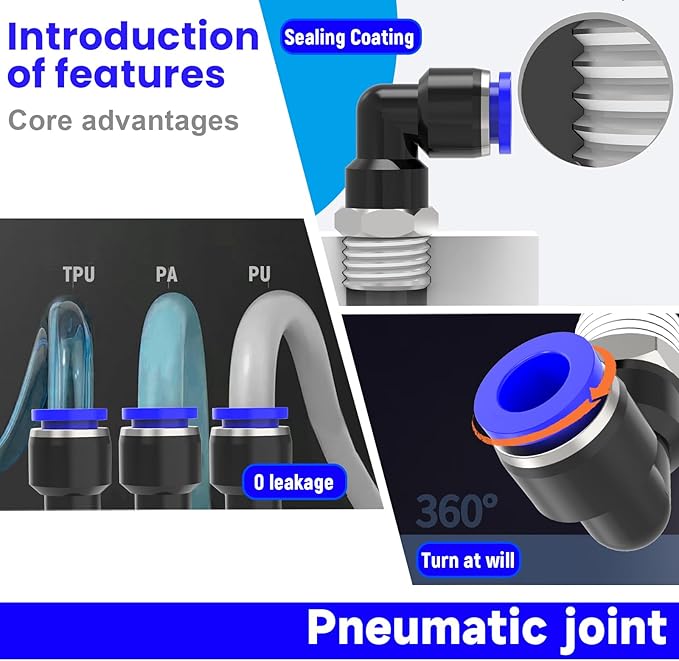Nickel-plated Iron 1/4"Tube OD x 1/4"NPT 12Packs Quick Release Connectors Elbow and Straight Combination Thread Push to Connect Tube Fittings Kits