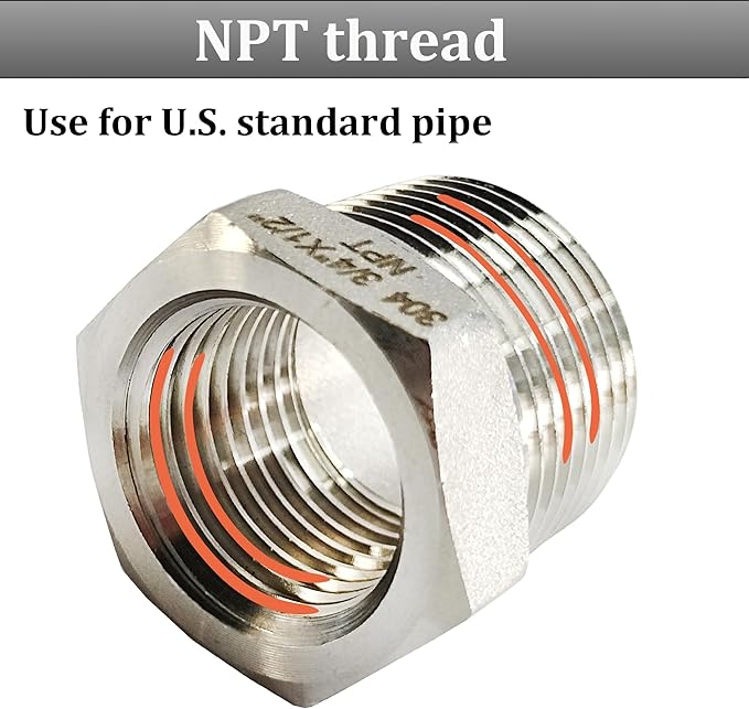 2 Pcs 304 Stainless Steel Reducer Hex Bushing, 1/2" Male NPT to 1/4" Female NPT（ 1/2"MNPT - 1/4"FNPT） Pipe Fitting Hex Bushing, Heavy Duty Pipe Fitting Reducer Adapter (1/2" - 1/4",2pcs)