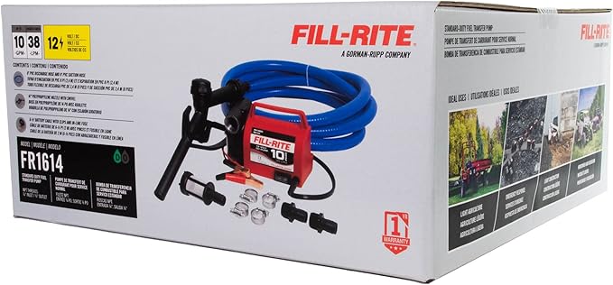 Fill-Rite FR1614 12V 10 GPM Portable Fuel Transfer Pump for Diesel and Antifreeze with Suction and Discharge Hoses