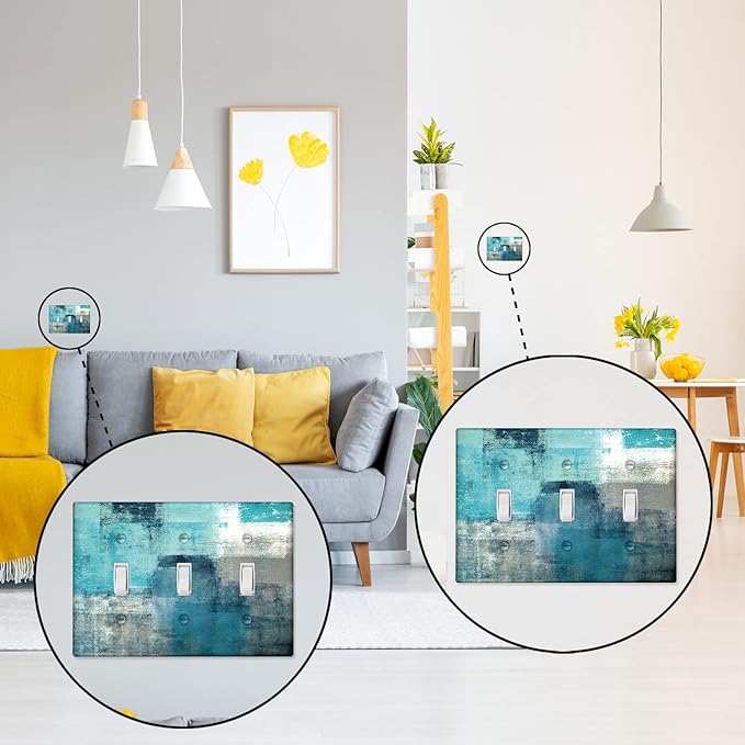 Turquoise Grey 3 Gang Toggle Switch/Wall Plate Teal Decortive Light Switch Cover Wall Plate Cover for Bedroom Kitchen Home Decor