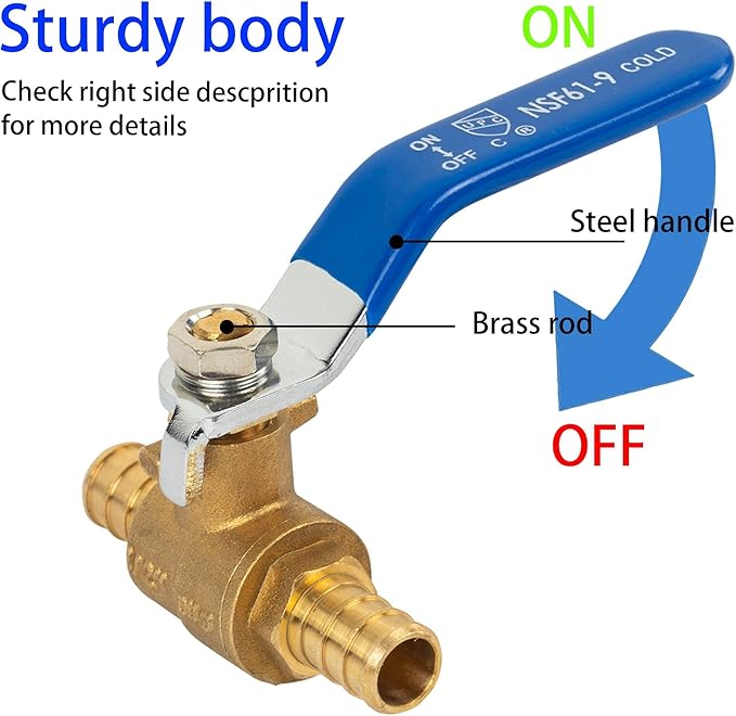 Hourleey 2 Pieces 1/2 Inch Pex Brass Full Port Shut Off Ball Valve HOT AND COLD, Quarter Turn HOT (RED) COLD (BLUE) of Brass Water Stop Shutt off, 1 Piece each