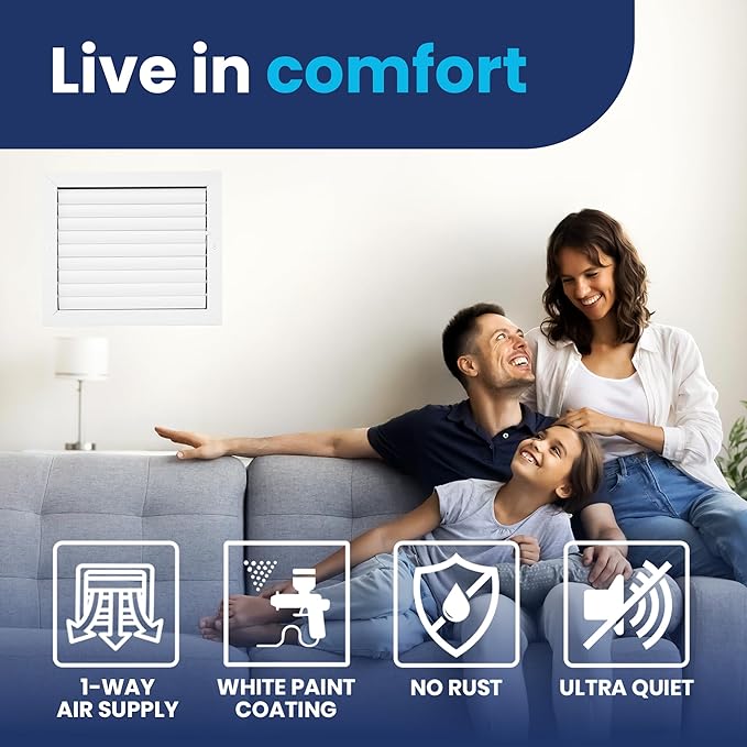10x12 Inch (Duct Opening) Aluminum 1-Way Air Flow Vent – HVAC Vent Cover for Wall or Ceiling – Quiet HVAC Wall Register with Multi-Shutter Damper – Adjustable Curved Blade - Plastic Seal for Tight Fit