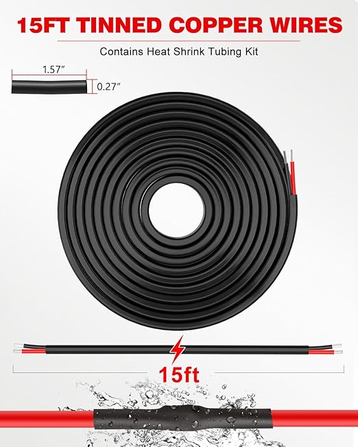 NAOEVO 14 Gauge Wire 2 Conductor Electrical Wire, 14 AWG Stranded PVC Cord, 12V Low Voltage/Tinned Copper/Flexible Cable for Automotive Wiring, Lamp Cord, Marine Cable (15FT)