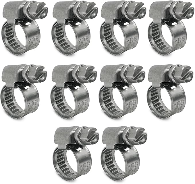 Embossed Worm Gear Hose Clamps Size#2, 5/16-1/2 inch Adjustable Heavy Duty Stainless Steel Hose Clamp, all 304 for Automotive Fuel Injection Line (8-12 mm, 10 Pack)