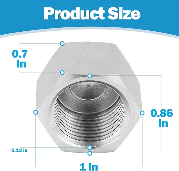 Yoebor 304 Stainless Steel Pipe Fitting Hex Cap Heavy Duty 3/8" NPT Female (Pack of 2)