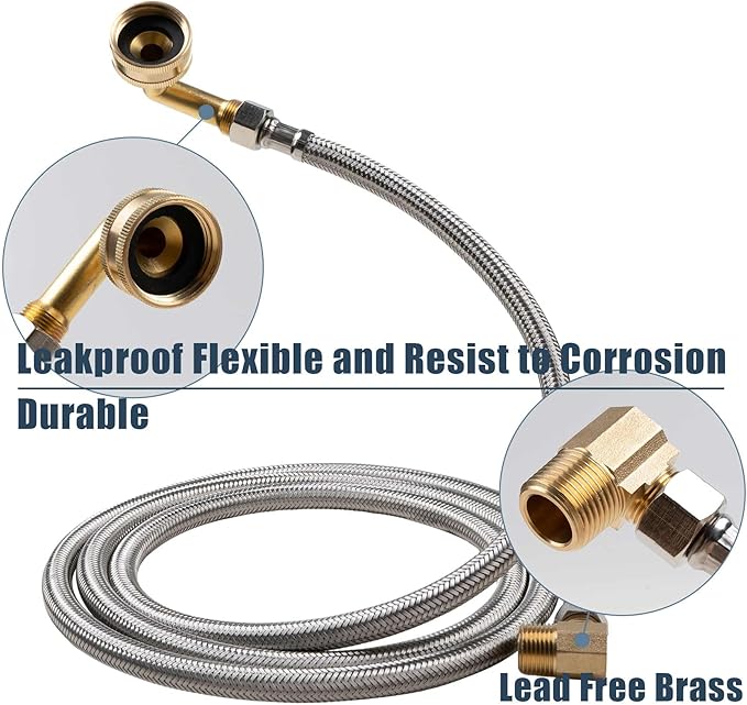 Universal Dishwasher Installation Kit, 6 FT Dishwasher Supply Line, 3/8 Inch Compression x 3/4 Inch FHT Elbow, Stainless Steel Braided Dishwasher Installation Connector, 41015 (6 FT)
