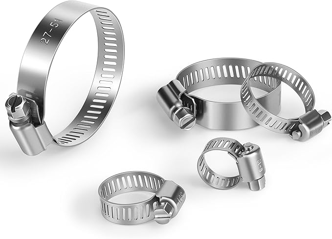 26PCS Stainless Steel Hose Clamps Assortment Kit, 1/4-2 in (6-51 mm) Adjustable Worm Gear Pipe Hose Clamp for Fuel Line, Plumbing, Automotive, Garden, Tube, Radiator, Mechanical Applications