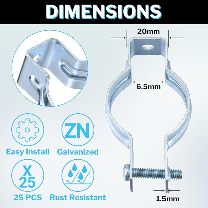 25 Pcs EMT Conduit Hanger with Bolt,Insulated Supports or Threaded Rods,Metal Galvanized Conduit Clamps Strut Straps and Hangers Rigid Pipe Fittings Mounting(1 Inch)