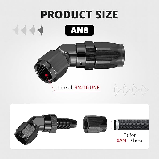 EVIL ENERGY 8AN Hose End Fitting 45 Degree Swivel Low Profile Forged Aluminum for CPE Braided Line