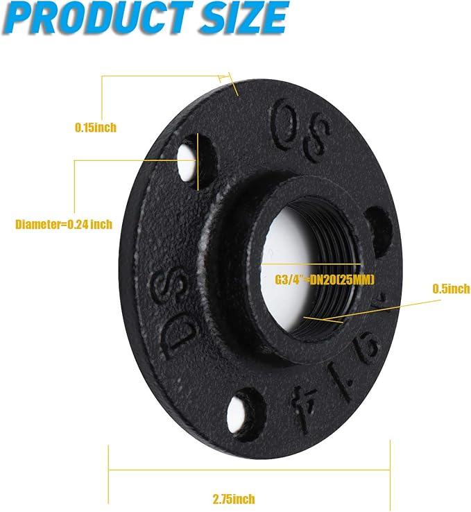 3/4" Antirust Black Floor Flange, 30 Pack Malleable iron Pipe Fittings for Industrial vintage style, Flanges with Threaded Hole for DIY Project/Furniture/Shelving Decoration (30, 3/4")