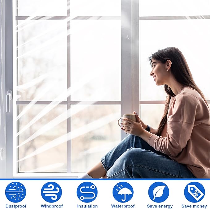 47×63inches Window Insulation for Winter, Plastic Window Cover for Winter,Thermal Window Insulation Kit for Winterizing,Thick Transparent Window Seal Film for Winter Window Covering