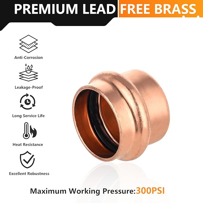 10-Pack HeSun Copper Press End Cap(Plug), 1" Pressure Fittings, Press Fit for Copper Tube Connection(PRESS021-10)
