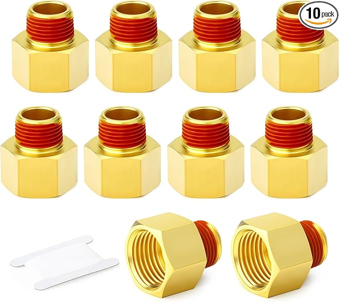 GASHER 10PCS Brass Pipe Fitting, Reducer Adapter, 3/8" Female x 1/4" Male Pipe With Sealant