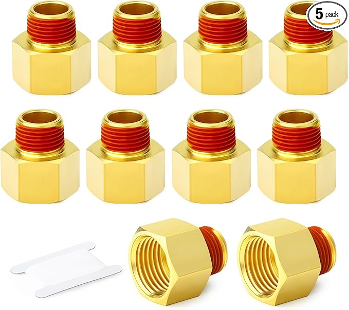 GASHER 5PCS Brass Pipe Fitting, Reducer Adapter, 3/8" Female x 1/4" Male Pipe With Sealant