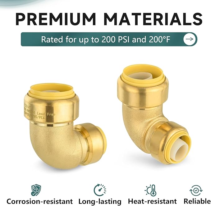 (Pack of 20) Niikappu 1 Inch x 3/4 Inch Reducing Elbow Brass Fitting, Push to Connect Plumbing Brass Fittings, PEX, Copper, CPVC, PE-RT Pipes