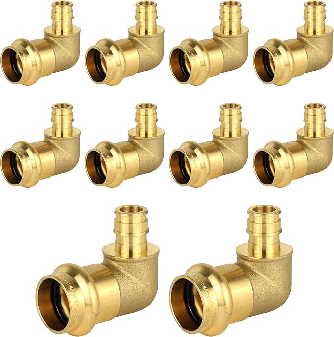 10-Pack HeSun Copper Press Fitting Elbow, 3/4" PRESS X 1/2" PEX-A F1960 Expansion Elbow, LF Brass