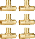 SUNGATOR 6-Pack 3/4" Pex Tee, No Lead Brass, 3/4 Inch Pex Fittings