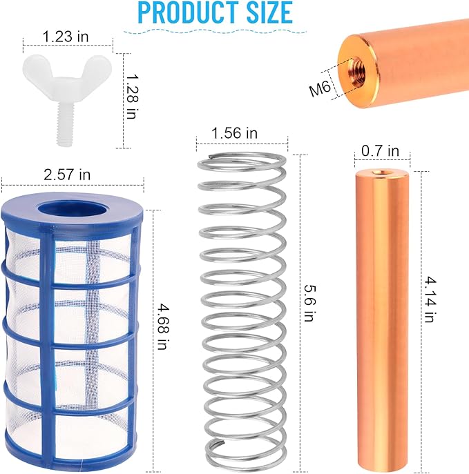 GDW Copper Anode Replacement Kit Solar Pool Replacement Copper Anode - 4.13 x 0.71 Inch Threaded M6,Includes Copper Anode/Threaded Basket/Spring/Wing Screw （4 Pcs