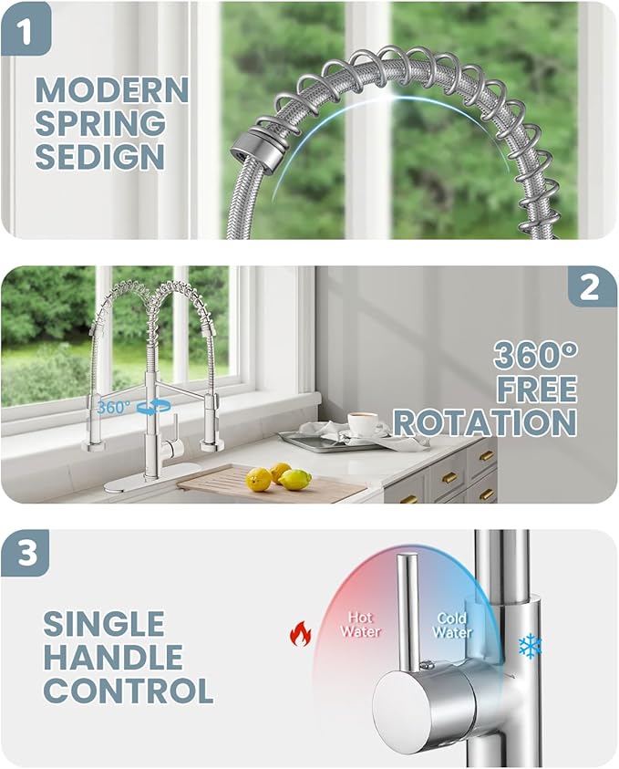 Kitchen Faucet, Kitchen Faucet with Soap Dispenser, Faucet for Camper Farmhouse RV Kitchen Sink, Single Handle Stainless Steel Kitchen Sink Faucets with Pull Down Sprayer, Nickel Brushed