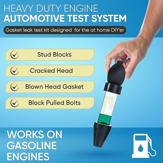 Combustion Leak Detector Kit - 100+ Tests Automotive Engine Block and Head Gasket Tester, Ideal for Detecting Blown Gaskets (Tester with 18oz Fluid)