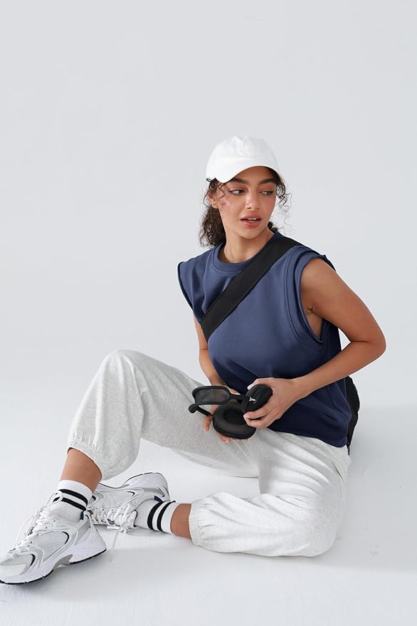 Workout Tank Tops Woman Crew Neck Athletic Tops Cotton Sweatshirt Loose Fit Muscle Tanks Runnning Gym Sports Shirt