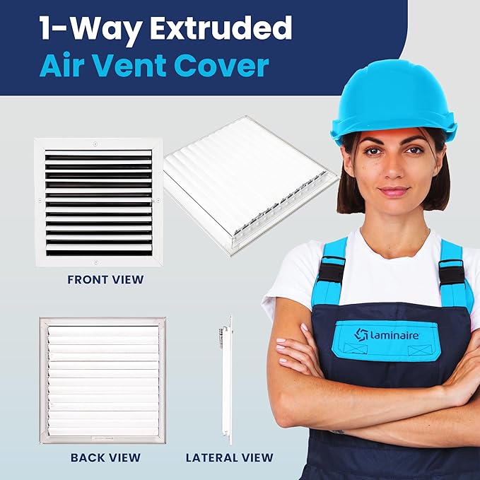 14x14 Inch (Duct Opening) Aluminum 1-Way Air Flow Vent – HVAC Vent Cover for Wall or Ceiling – Quiet HVAC Wall Register with Multi-Shutter Damper – Adjustable Curved Blade - Plastic Seal for Tight Fit