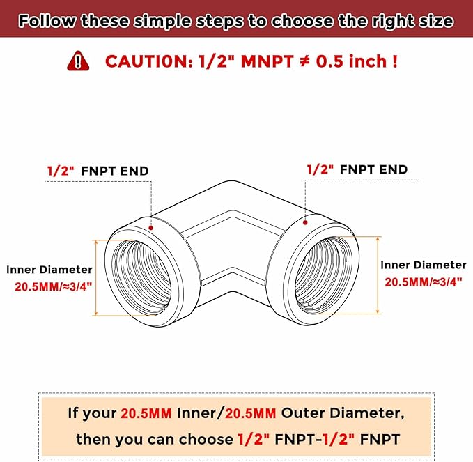 Pack of 2, 90 ° 1/2" NPT FeMale to 1/2" NPT FeMale Solid Brass Barstock Street Elbow, Forged Pipe Fitting for Pipe Leak Repair, Bathroom Remodeling, Tool Extension, Compression