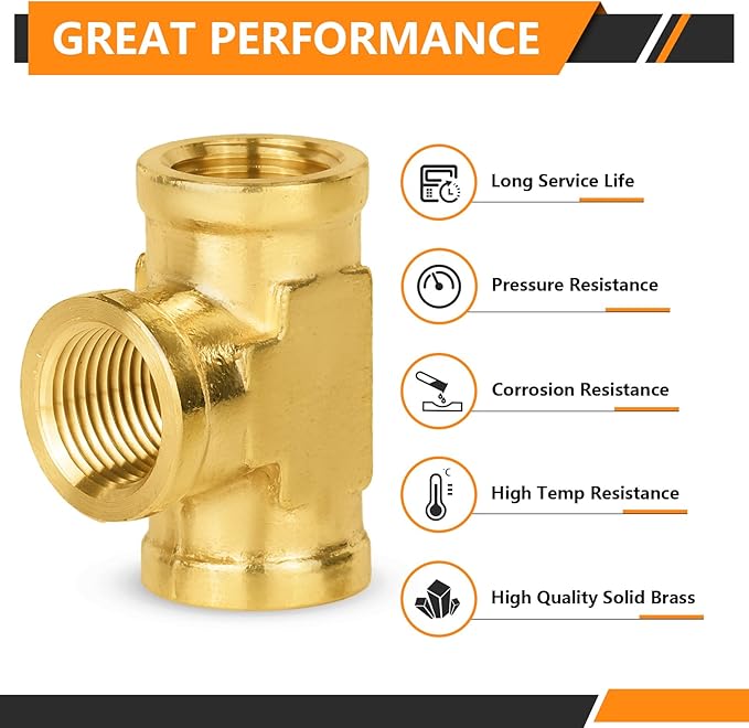 5-PCs HeSun Brass Pipe Fitting, 3/8" x 3/8" x 3/8" NPT Female Thread Tee