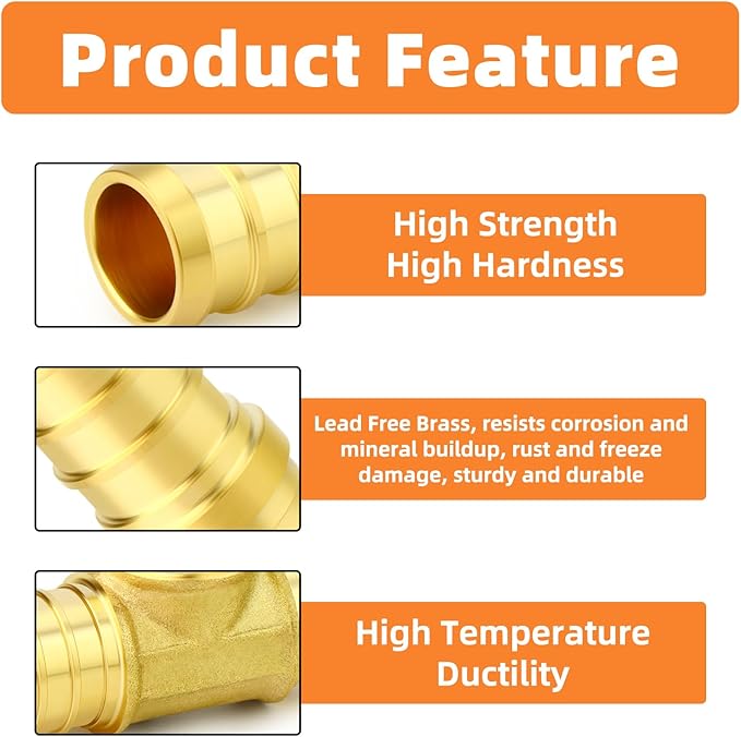 GASHER 18Pcs No Lead Brass Pex Fittings Set 1/2",3/4",1" PEX Elbow, Tee and Coupling for Pex Tubing