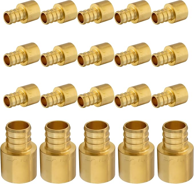 (20-Pack) PEX Fittings, Pex 1"x1" Female Sweat Copper Adapter, Brass Crimp Fittings, for PEX Tubing Pipe Plumbing, ASTM F1807(PEX1807137-20Pack)