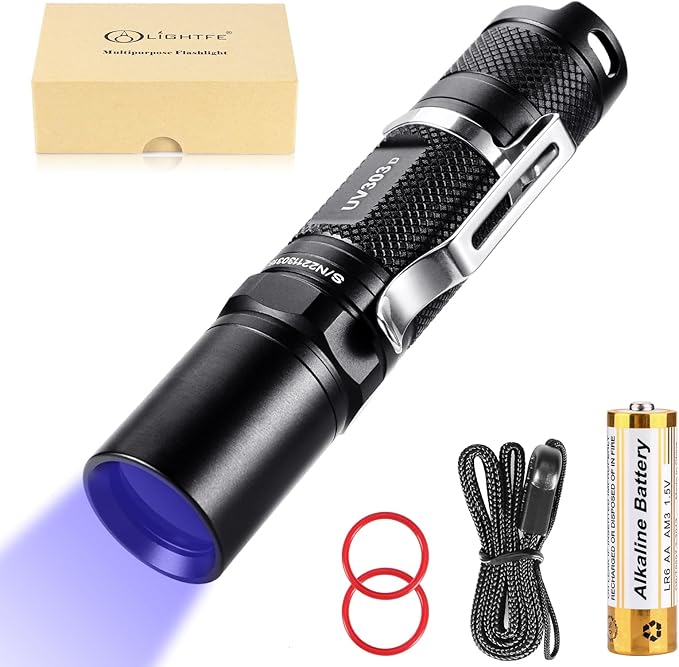 LIGHTFE Blacklight 365nm UV Flashlight with High Power Output, Pure Beam for UV Glue Curing Light, Rock and Mineral Fluorescent Glowing, Pet Urine Detector Light, AC Leak Detector…