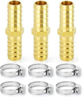 ChillWaves Brass Hose Barb Fittings, Splicer Mender Union 7/8" Barb x 7/8" Barb with Hose Clamp Hose Repair Kit For Water/Fuel/Air(3-PACK)