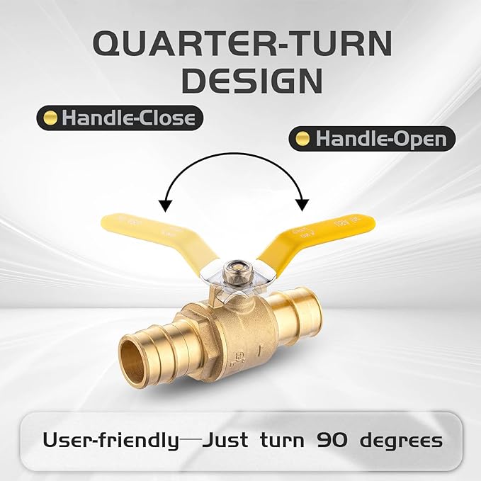50-Pack Foskan 1" Brass PEX-A Ball Valve with Yellow Handle, Quarter Turn Full Port Valve for PEX-A Pipe Connection