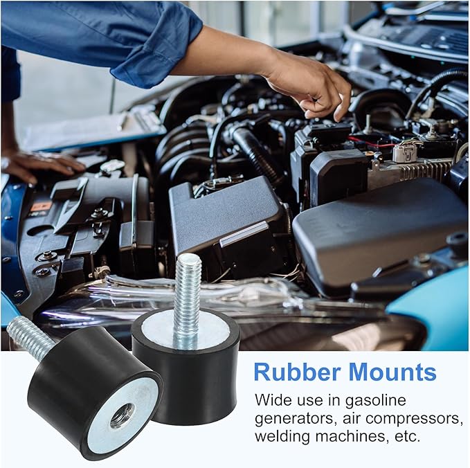 uxcell M5 Rubber Mounts, 4Pcs 20x15mm(DxH) Rubber Cylindrical Anti Vibration Isolator Shock Absorber with Lock Nut for Car Bobbin Generator Air Compressors