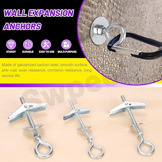 Swpeet 18 Set M4 M5 M6 Eye Bolt Toggle Bolts and Wing Nut Kit with Hex Nuts, Washers Assortment Kit, Heavy Duty Butterfly Toggle Anchors Swag Hooks for Hanging Heavy Items on Drywall