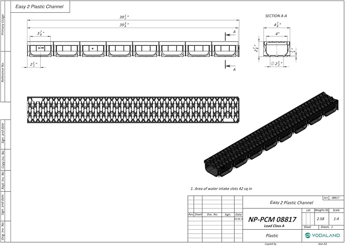 Vodaland - 4 Inch Trench Drain System with Grate - Ivory Color - Easy 2 Channel (5)