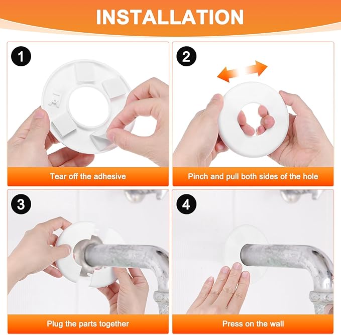 3-Pack Wall Split Flange, ABS Round Self-Adhesive Escutcheon Plate Cover Buckle for 63mm/2.48 in Dia Pipe Accessories/Floor/Ceiling, Plumbing Cover Plates [White,6.5mm/0.26in H]