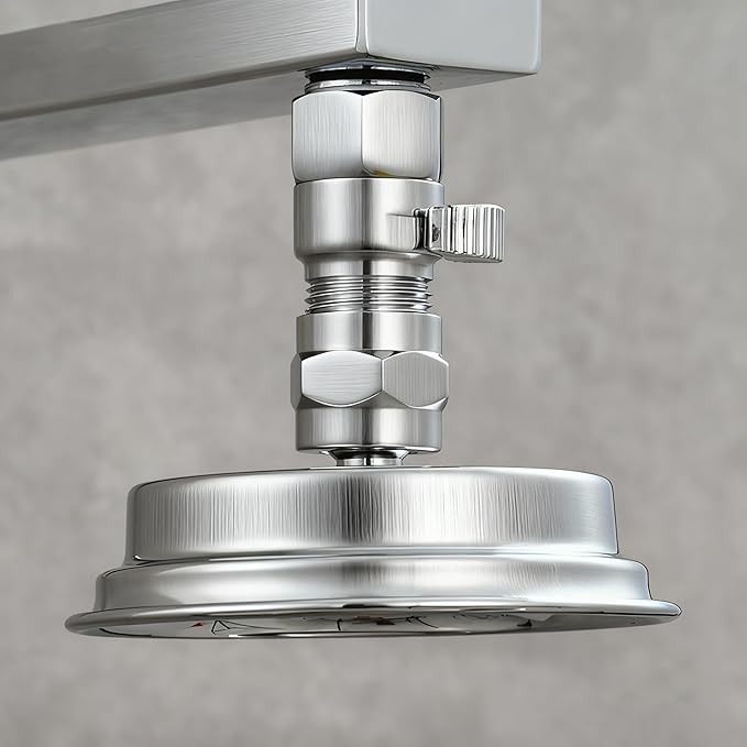 Shower Valve Water Flow Restrictor - Control Water Flow G1/2 IPS Brass Matel Shower Shut Off Valve, Shower Pressure Regulator for Toilet Handheld Shower or Bidet Sprayer, Brushed Nickel