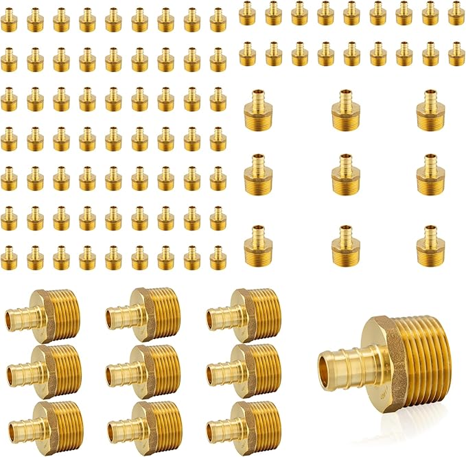 (100-Pack) PEX Fittings, Pex 1/2"x3/4" Male Threaded NPT Adapter, Brass Crimp Fittings, for PEX Tubing Pipe Plumbing, ASTM F1807