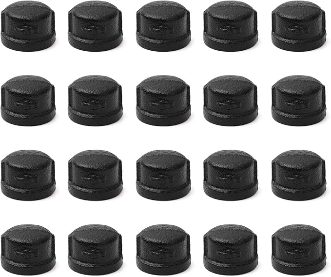 1/2" Black Pipe Cap, Home TZH 20 Pack Malleable Iron Cast Pipe Caps for Steam-Punk Vintage Shelf Bracket DIY Plumbing Pipe Decor Furniture (20, Black 1/2 Inch)