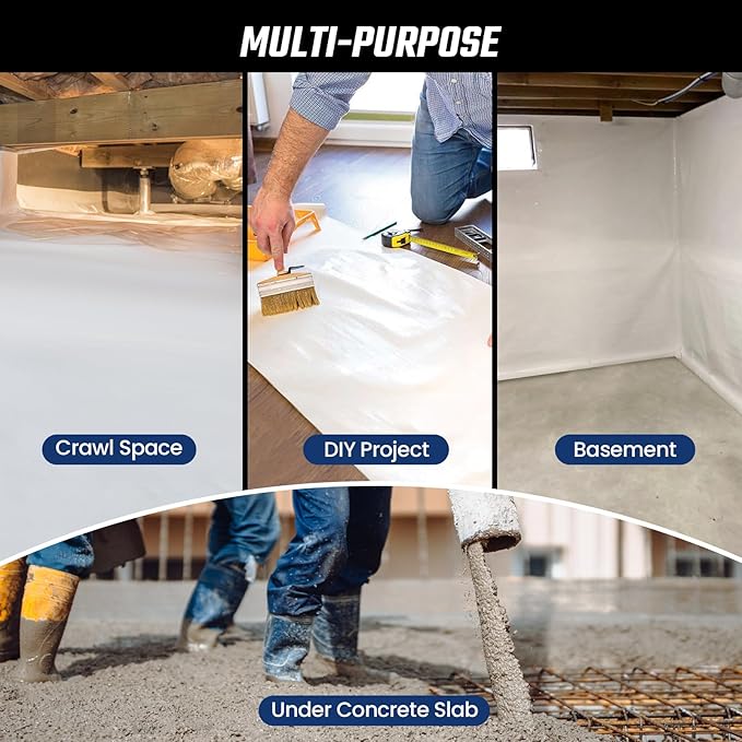 Crawl Space Vapor Barrier, 10 Mil Vapor Barrier, 12' x 24', Drop Cloth Moisture Barrier Covering for Crawlspace Encapsulation, Thick Plastic Sheeting, Polyethylene Film, Black and White Panda Film