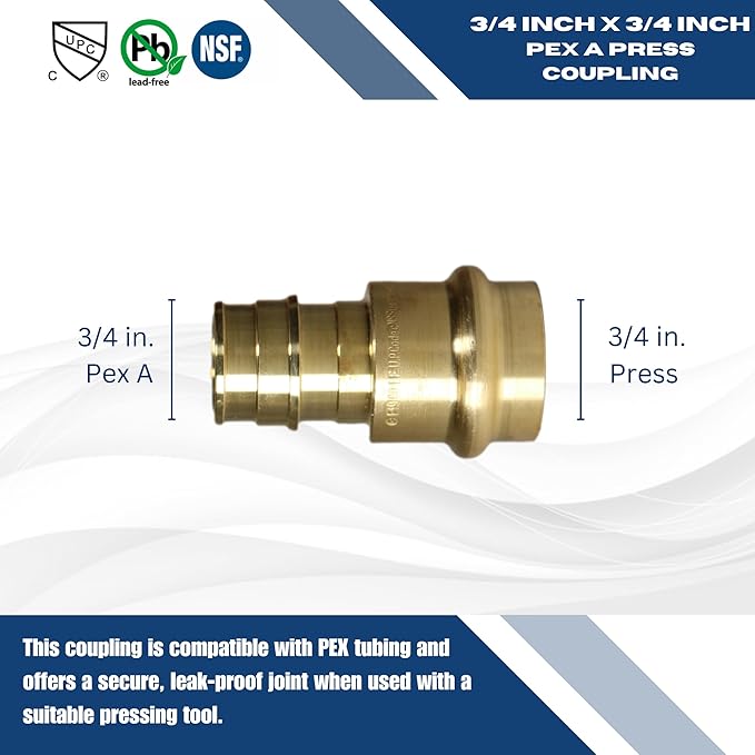 XFITTING 3/4 Pex A x 3/4 Press Coupling, 202-3-6=10XX, 10 Pieces