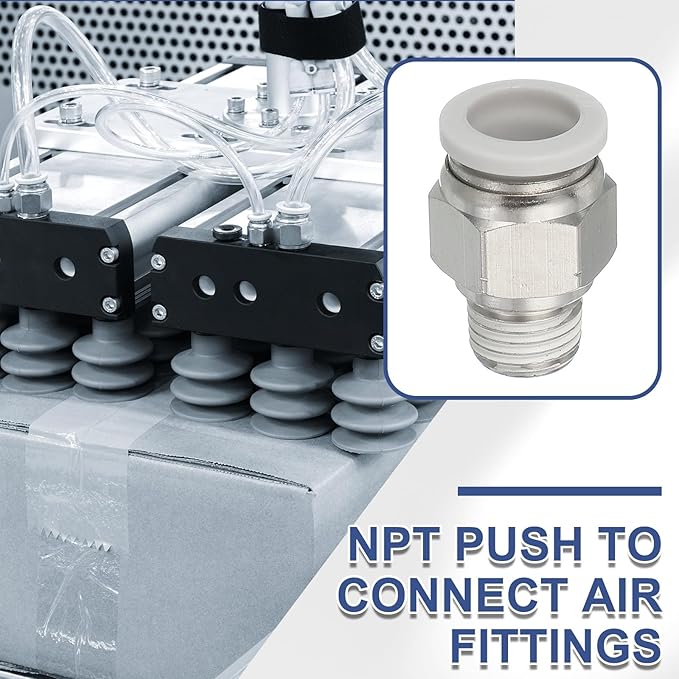 MECCANIXITY 2 Pcs NPT Push to Connect Air Fittings, Male Straight 1/2" Tube OD x 1/4" NPT Thread Air Quick Connector Coupling Adapter for Gas Hose Pneumatic Tools White