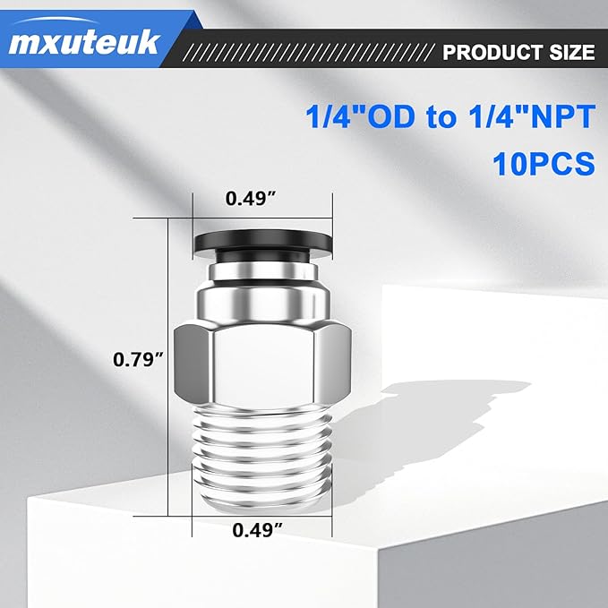 mxuteuk 1/4" OD to 1/4" NPT Push to Connect Fittings Air Hose Fittings,1/4" Quick Connect Fittings,Pneumatic Elbow and Straight Combination(10PCS)