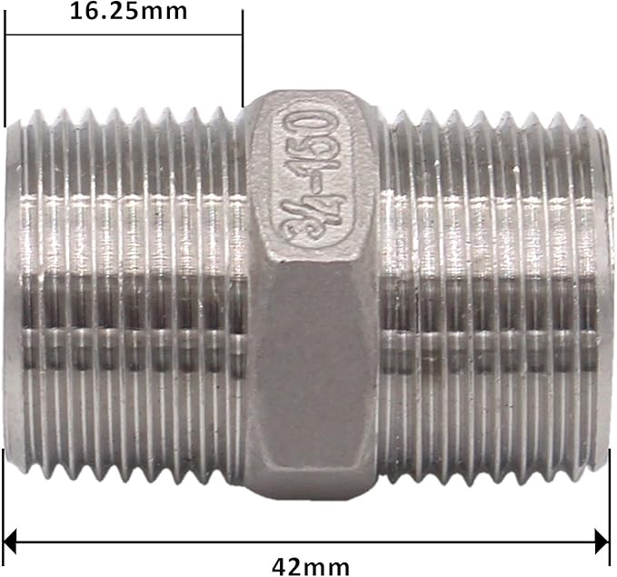 Hex Nipple 3/4 Inch Male NPT Stainless Steel 304 Threaded Pipe Fitting for Brew Kit, Home Piping Application, Compatible for DERNORD