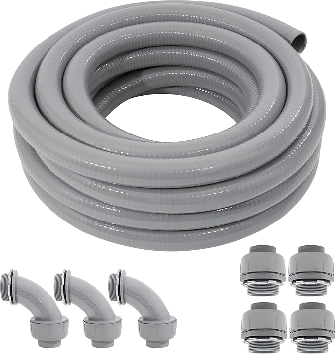 DWALE Liquid-Tight Conduit and Connector Kit,Flexible Non Metallic Liquid Tight Electrical Conduit,1-1/2inch50ft Electrical Conduit Kit,with 4Straight and 3 Angle Fittings Included,1-1/2 in. Dia