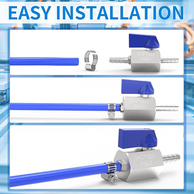 ChillWaves 304 Stainless Steel Mini Ball Valve, Shut Off Switch Ball Valve 1/4" Barb with Hose Clamp for Water、Gas、Fuel、Drip Irrigation and Aquariums(1-PACK)