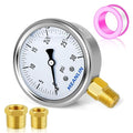 MEANLIN MEASURE 0~30Psi Stainless Steel 1/4" NPT 2.5" Single Scale FACE DIAL,Glycerin Filled Pressure Gauge, WOG Water Oil Air Lower Mount, with 1/4" x 1/2" NPT and 1/4" x 3/8" NPT Hex Bushing