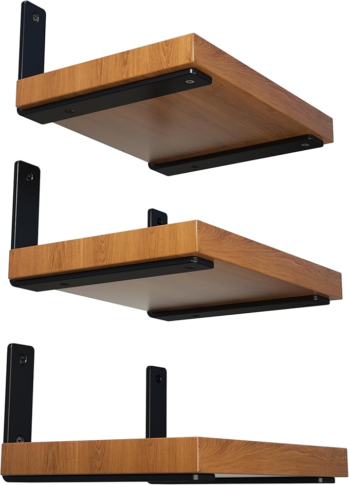 6-Pack 4 Inch Heavy Duty Shelf Brackets, Premium Floating L Bracket for Wall, Kitchen, Mantel Shelves Support | Quarter Inch (1/4") Thick | Black Powder Coated Steel